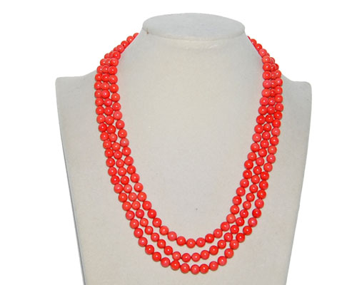 17-19 inches 3 Rows 7mm Pink Coral Beaded Necklace