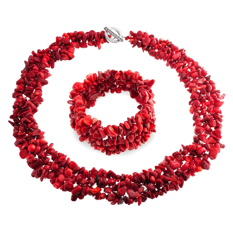 17 inches 4 Rows 3-7mm Red Irregular Long Chain Coral Necklace