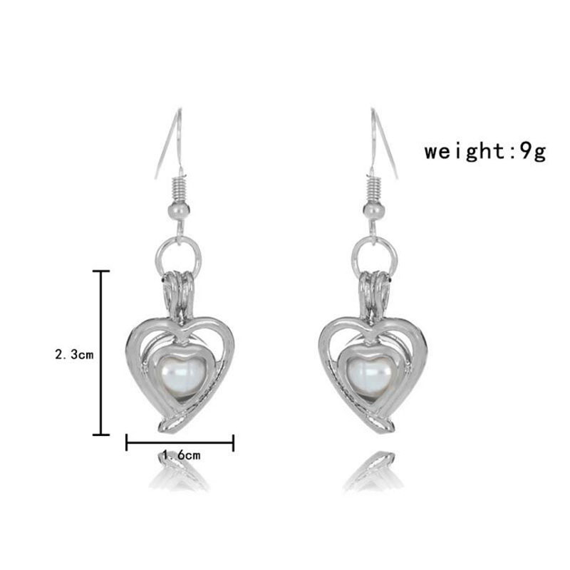 Rhodium Plated Double Heart Style Cage Hook Earring