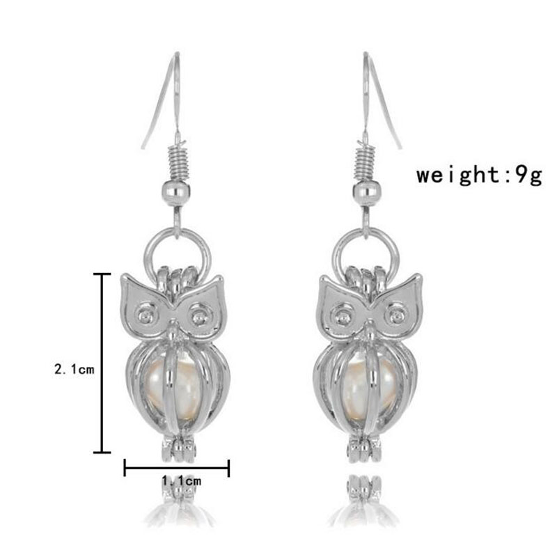 Rhodium Plated Owl Style Cage Hook Earring