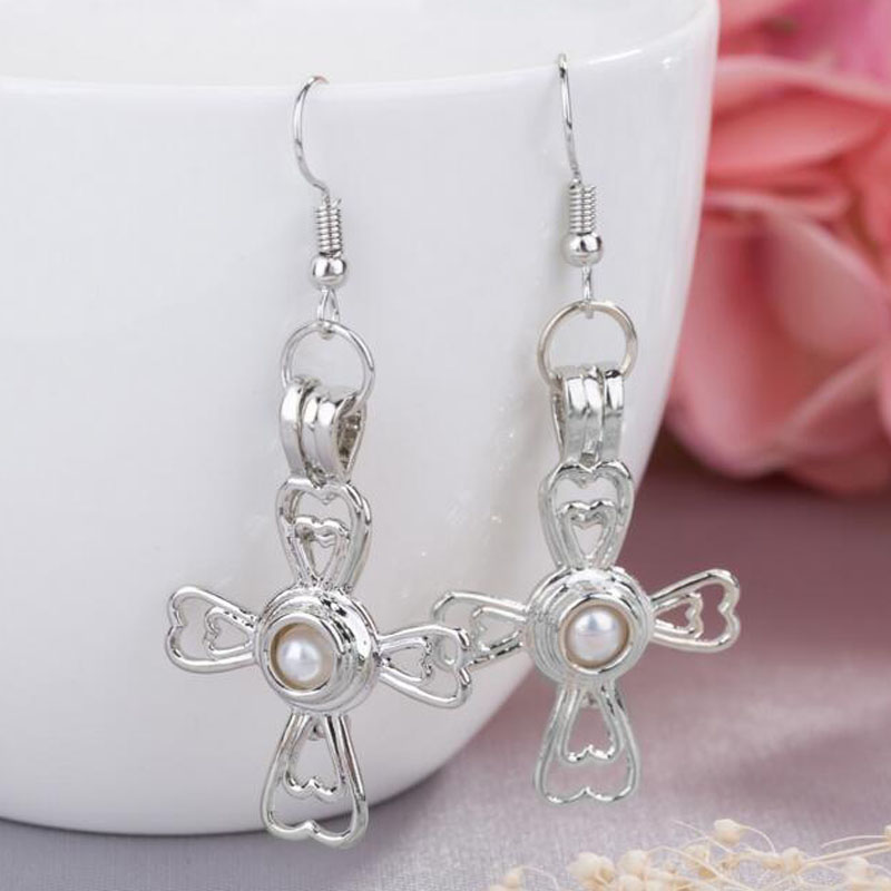 CP0042 Rhodium Plated Cross Style Cage Hook Earring