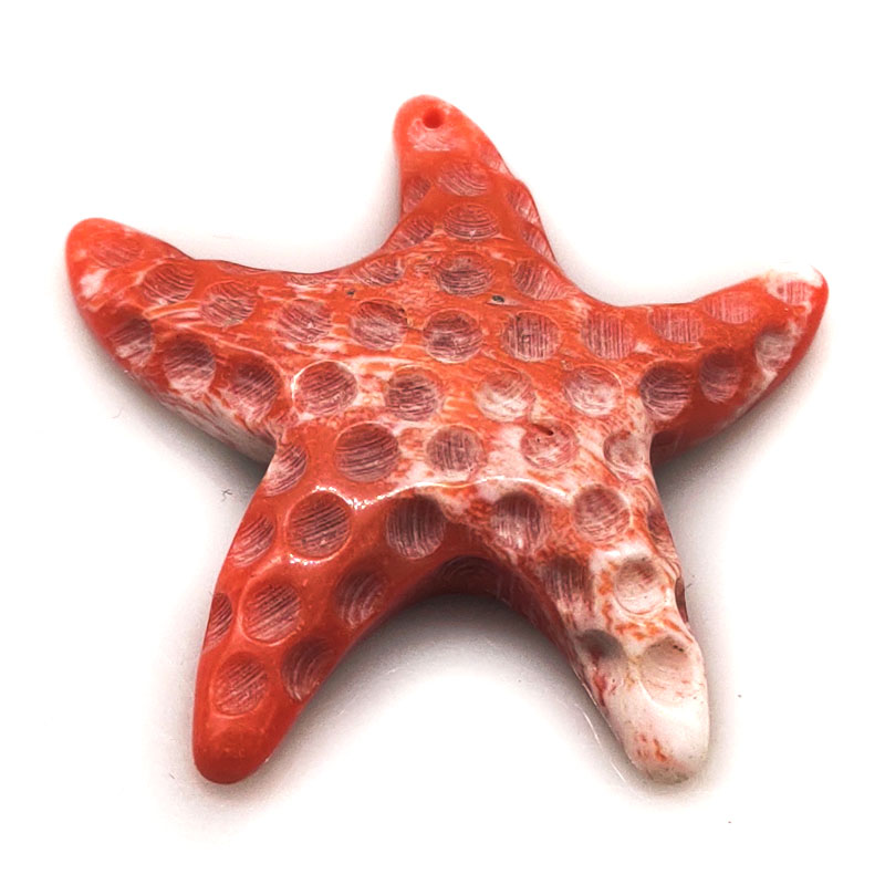 30-40mm Salmon Star Fish Carved Natural Coral Charm Pendent