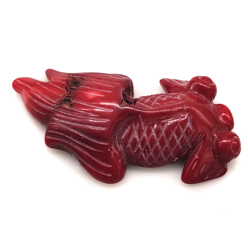 25X45mm Red Goldfish Carved Natural Bamboo Coral Charm Pendent
