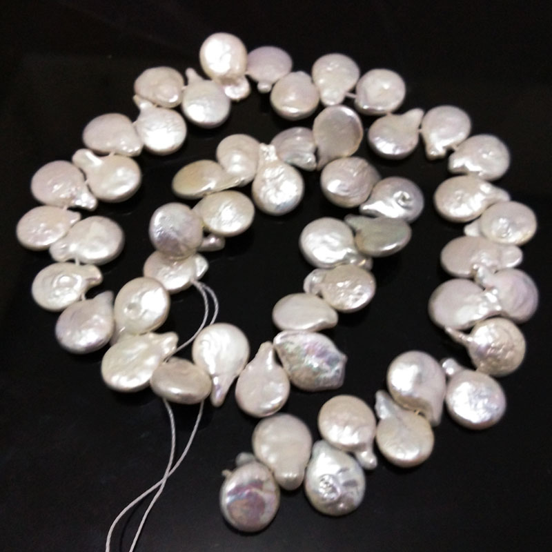 16 inches 11x15mm White Side Drilled Coin Pearls Loose Strand