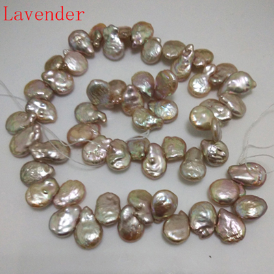 16 inches 12x15mm Natural Lavender Side Drilled Coin Pearls Loose Strand