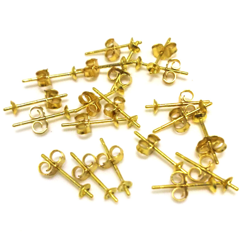 Small Back Gold Plated 925 Silver Earring Pin with Butterfly Post,Sold by Pair