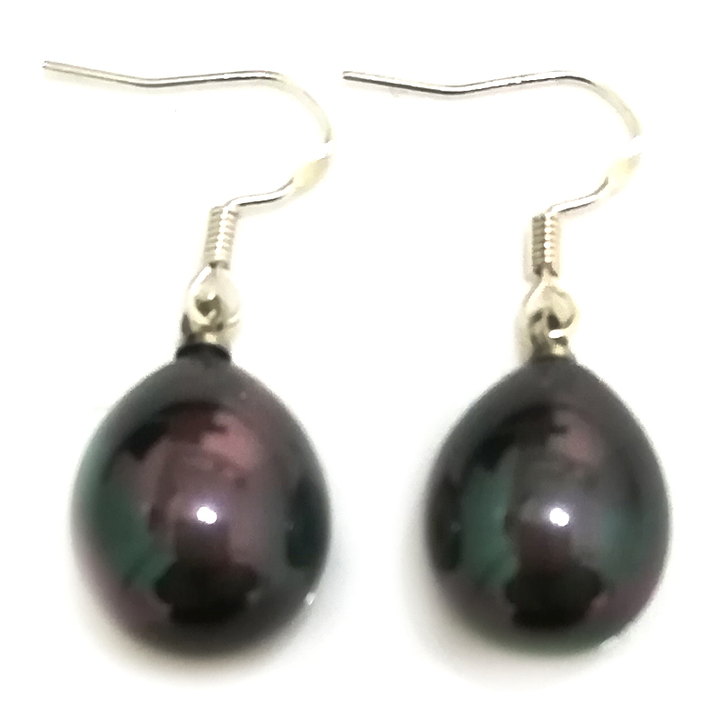 Wholesale 12x16mm Shiny Black Raindrop Shell Pearl 925 Sterling Silver Earring