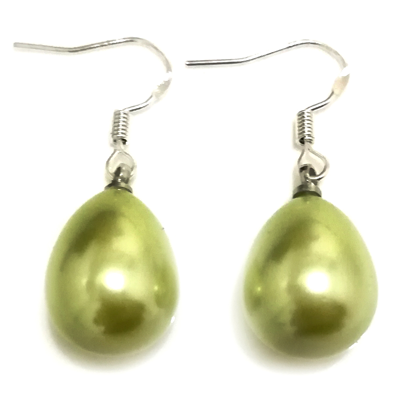 Wholesale 12x16mm Green Raindrop Shell Pearl 925 Sterling Silver Earring