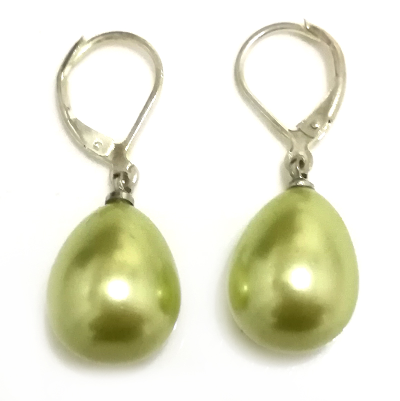 Wholesale 12x16mm Green Raindrop Shell Pearl Leverback Earring