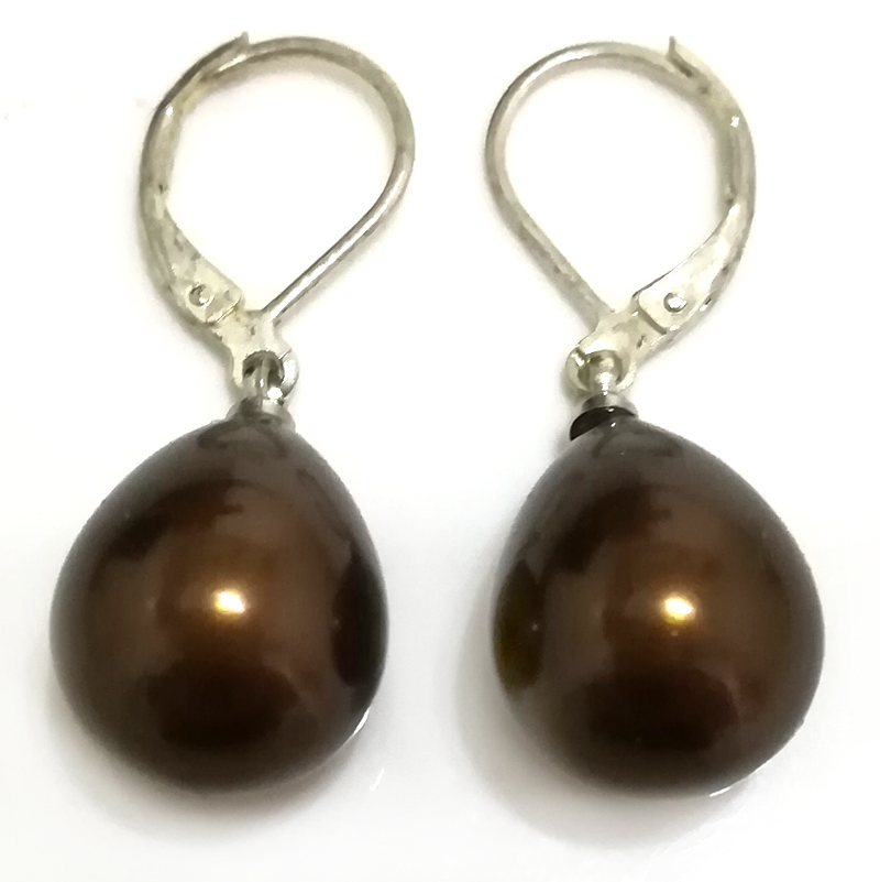 Wholesale 12x16mm Chocolate Raindrop Shell Pearl Leverback