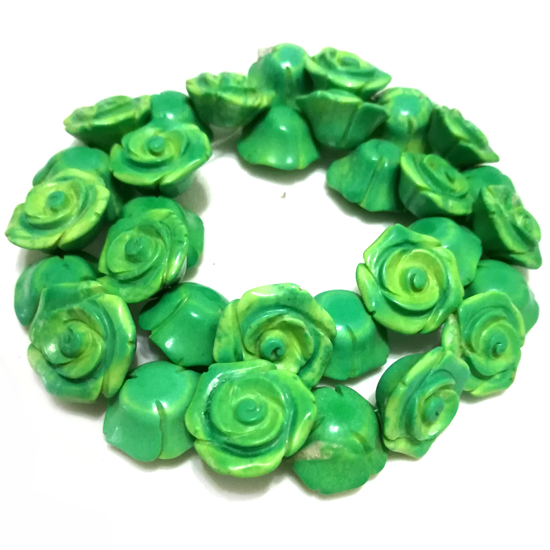 16 inches 12x20mm Green Hand Carved Turquoise Flower Beads Loose Strand