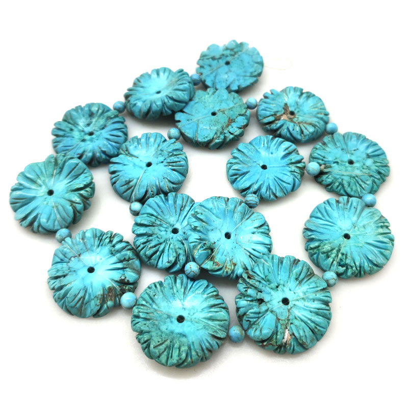 16 inches 4x25mm Blue Flat Rondelle Flower Carved Turquoise Beads Loose Strand