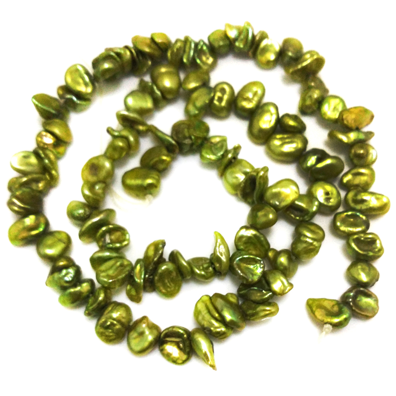 16 inches 8-9mm Green Side Drilled Keshi Pearls Loose Strand