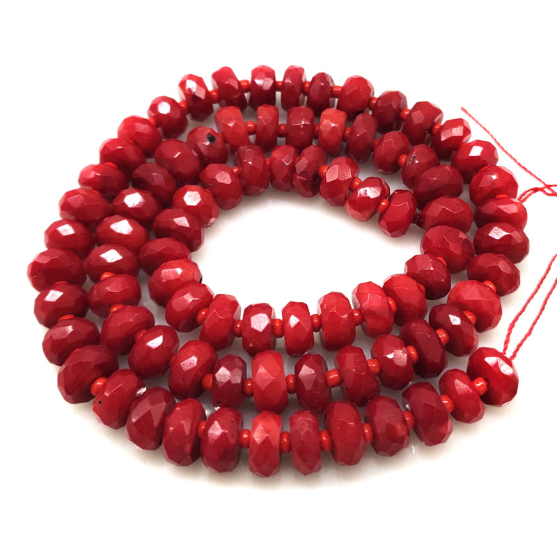 16 inches 7-8mm Red Facet Disc Natural Coral Beads Loose Strand