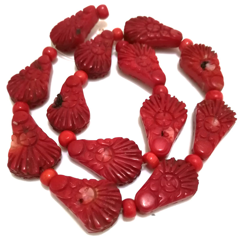 16 inches 15x25mm Red SeaShell Shaped Flat Flower Carved Coral Beads Loose Strand