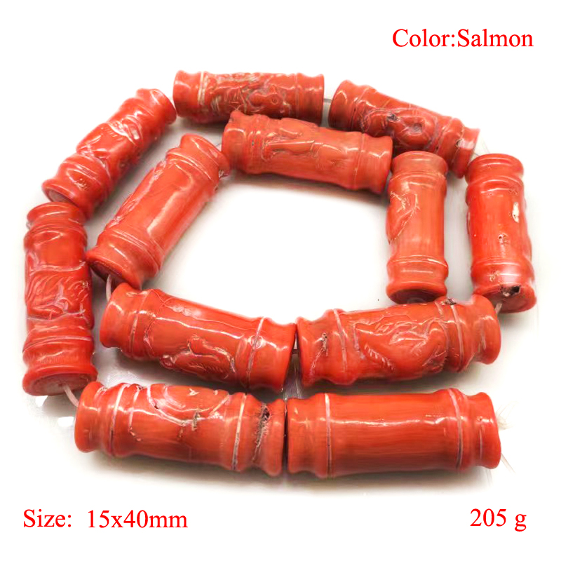 16 inches 15X40mm Salmon Floral Carved Coral Beads Loose Strand