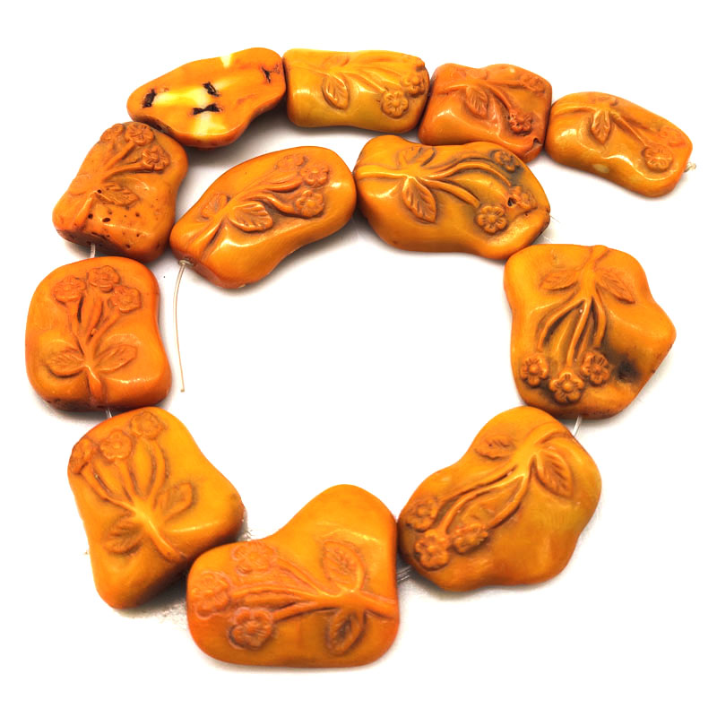 16 inches 25-40mm Orange Baroque Flower Carved Coral Beads Loose Strand