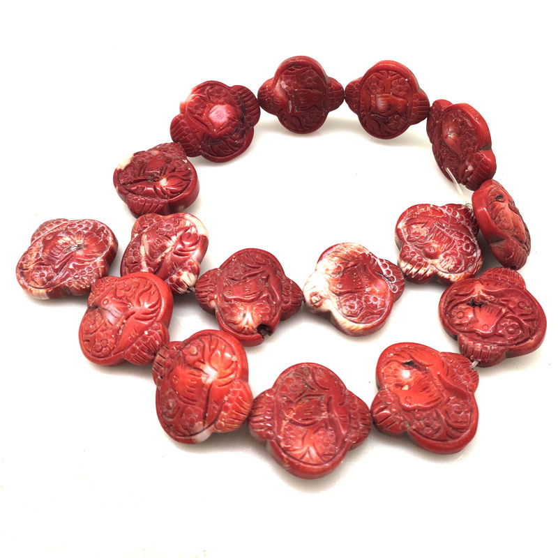 16 inches 8x25mm Red Lantern Floral Carved Coral Beads Loose Strand
