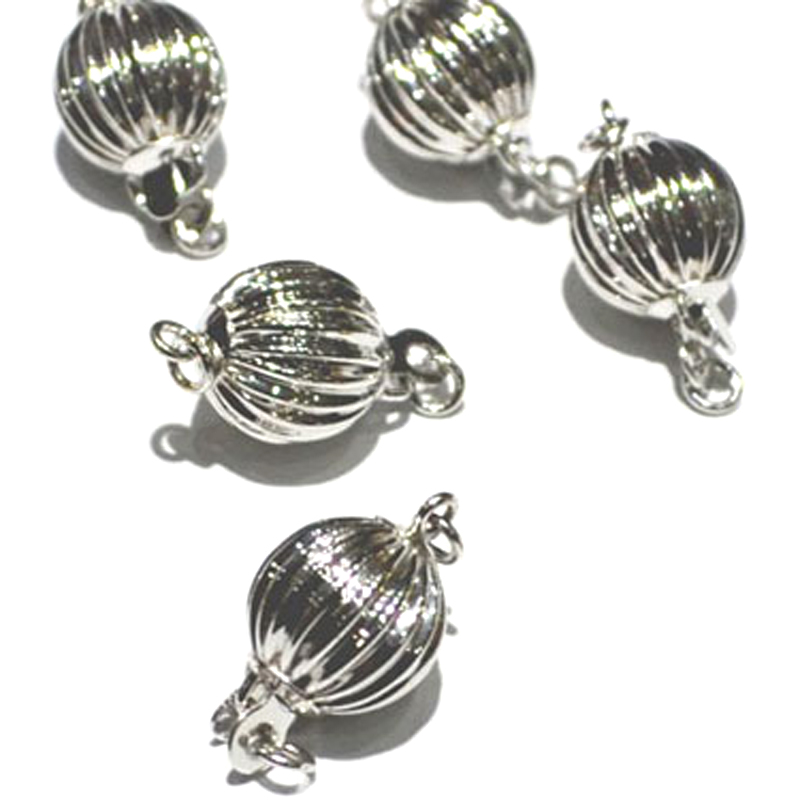 14K White Solid Gold Corrugated Ball Shaped Jewelry Clasp