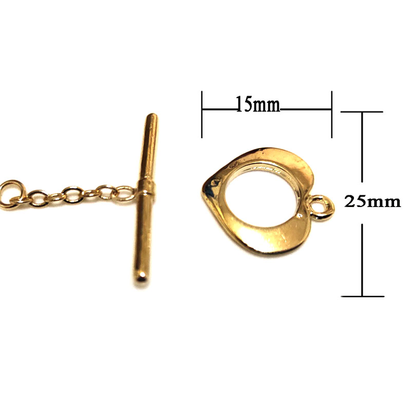 15x25mm Yellow Gold Filled Heart Shaped Toggle Clasp