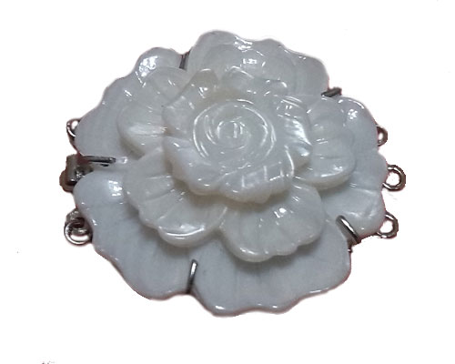 3 rows 40x45mm White Flower Handmade Carved Shell Necklace Clasp