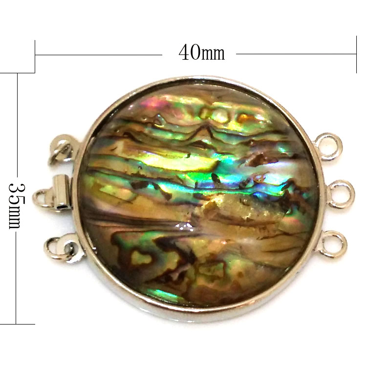 40mm Natural Abalone Shell Round Three Rows Necklace Clasp