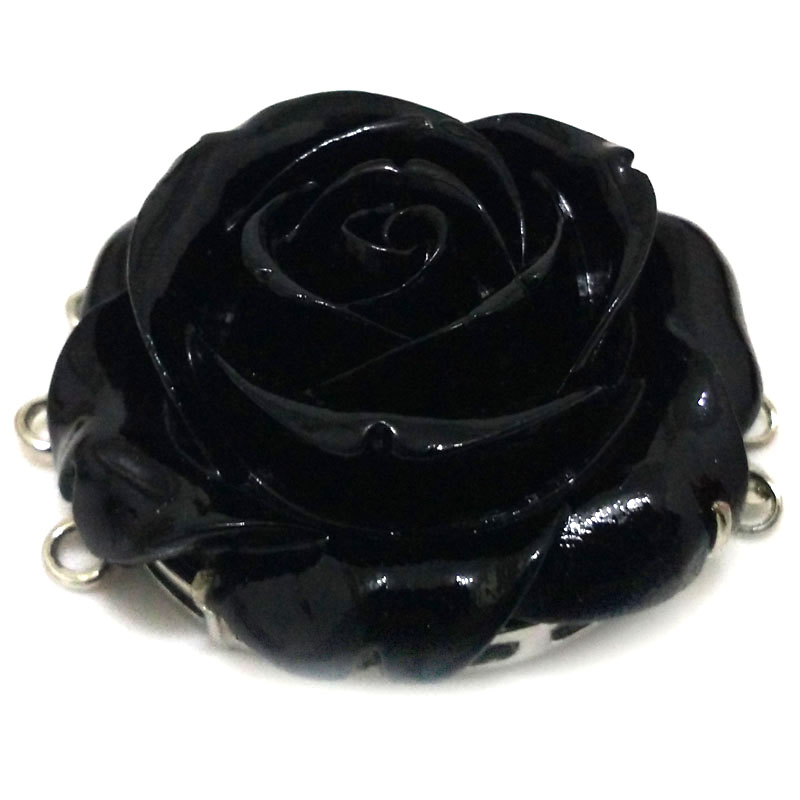 Wholesale 3 Rows 20mm Black Carved Flower Style Necklace Clasp