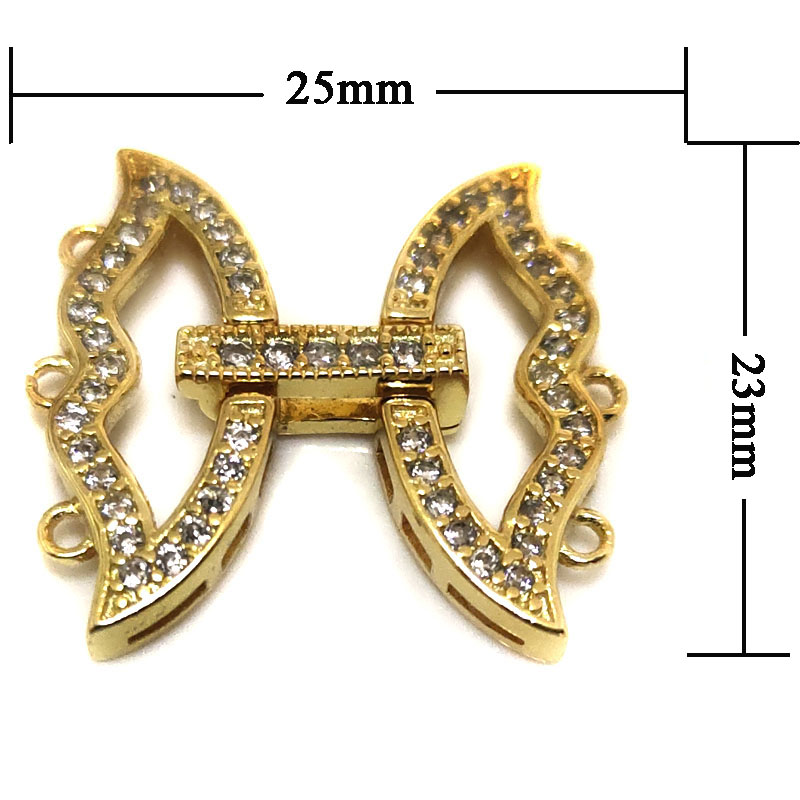 Wholesale 23x25mm 3 Rows Yellow Gold Butterfly Style 925 Silver Clasp