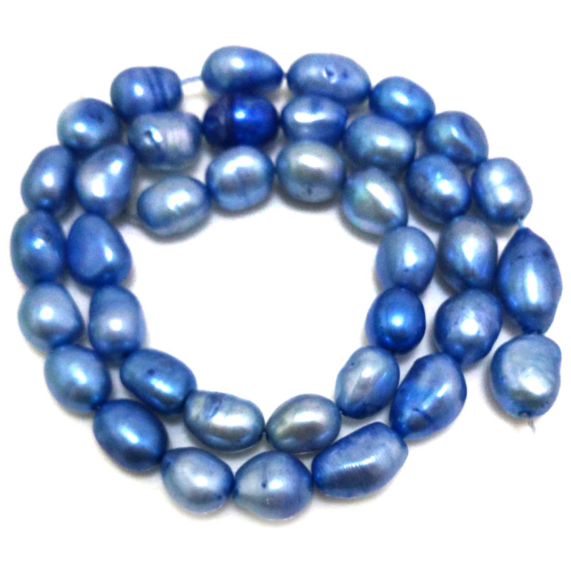 16 inches 8*12mm Blue Natural Barqoue Rice Nugget Pearls Loose Strand