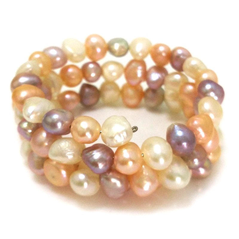 7.5-8mm 8-9mm Natural Multicolor Nugget Pearl Memeory Wire Bracelet