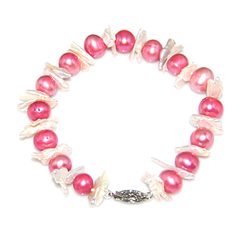 7.5 inches 8-9 mm Natural Pink Oval Pearl & Biwa Pearl Bracelet