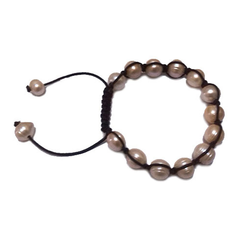 7.5 inches 9-10mm Natural Pink Pearl &Black Thread Adjustable Bracelet