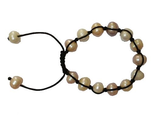 7.5 inches 9-10mm Multicolor Pearl &Black Thread Adjustable Bracelet