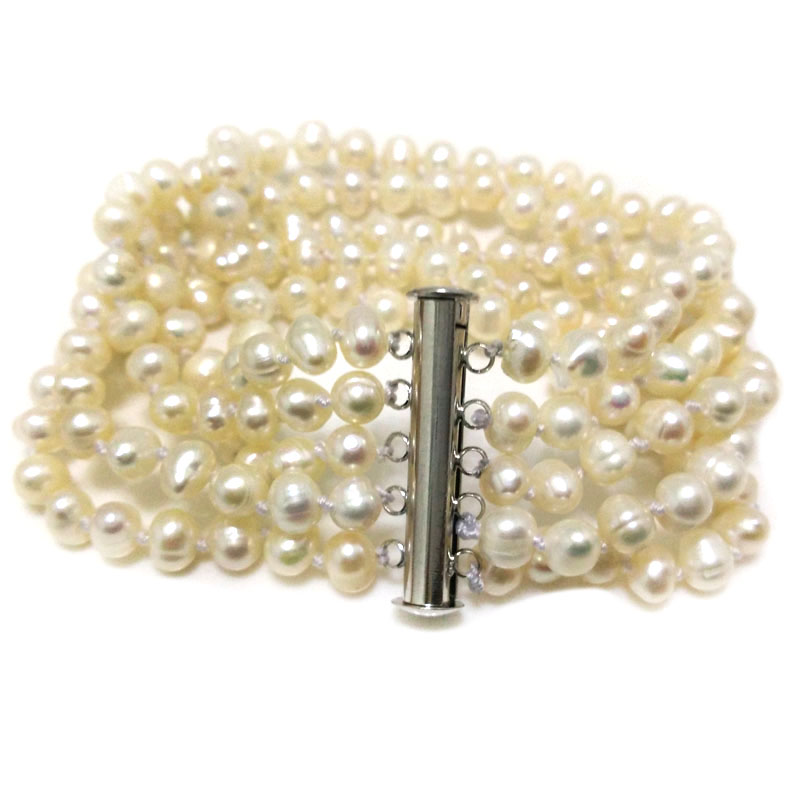 5 rows 7.5 inches A 5-6mm White Freshwater Pearl Bracelet