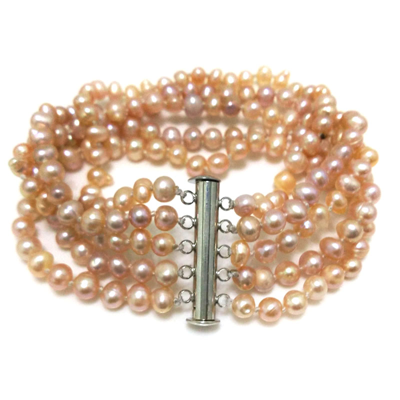 7.5 inches 5 rows A 5-6mm Natural Pink Freshwater Pearl Bracelet