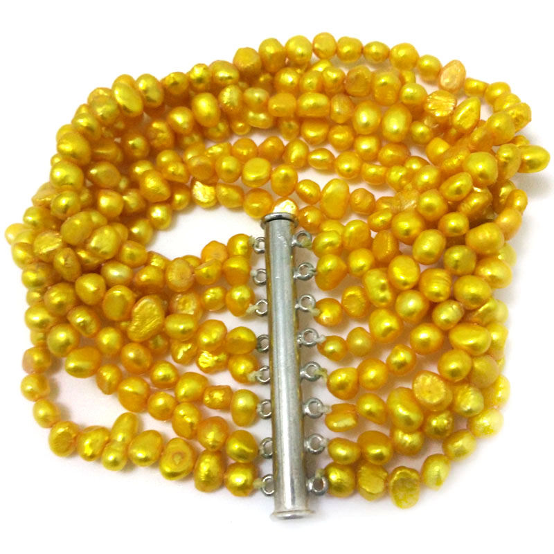 7.5 inches 8 Rows 6-7mm Yellow Baroque Pearl Bracelet
