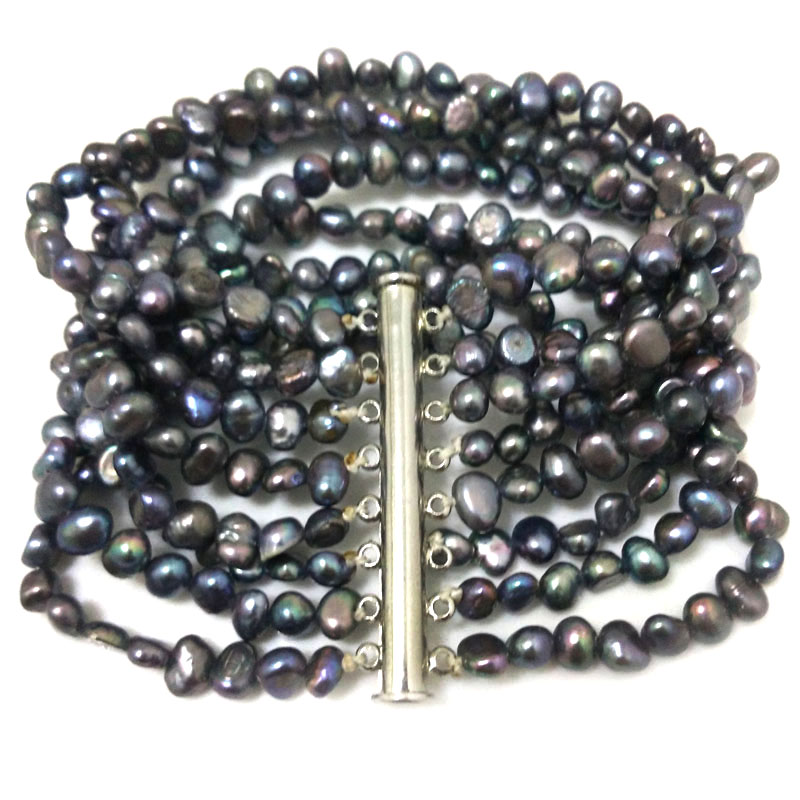 7.5 inches 8 Rows 6-7mm Black Baroque Pearl Bracelet