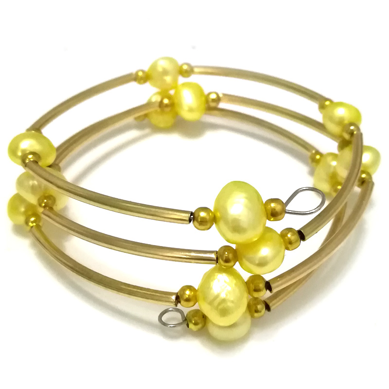 7.5-8 inches 8-9mm Yellow Baroque Natural Pearl Gold Filled Bracelet