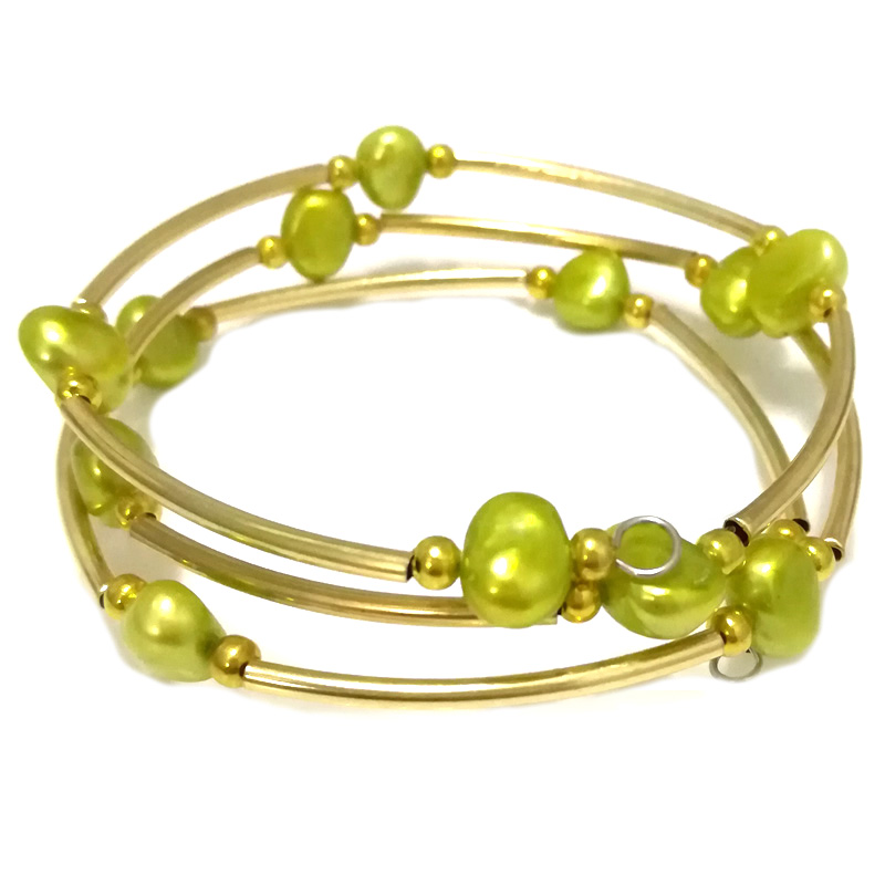7.5-8 inches 8-9mm Green Baroque Natural Pearl Gold Filled Bracelet