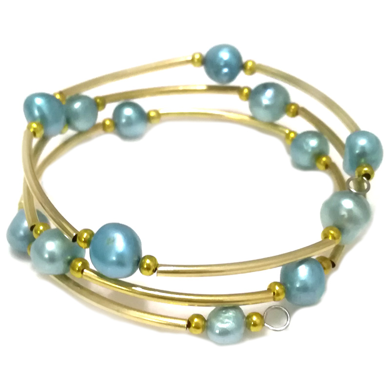 7.5-8 inches 8-9mm Blue Baroque Natural Pearl Gold Filled Bracelet