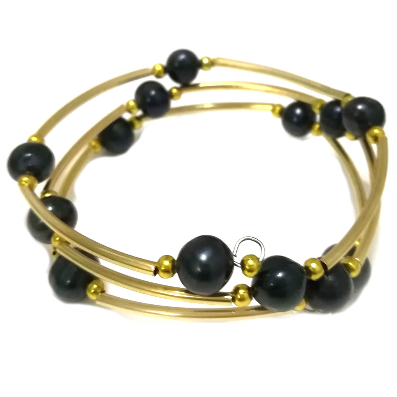 7.5-8 inches 8-9mm Black Baroque Pearl Gold Filled Bracelet