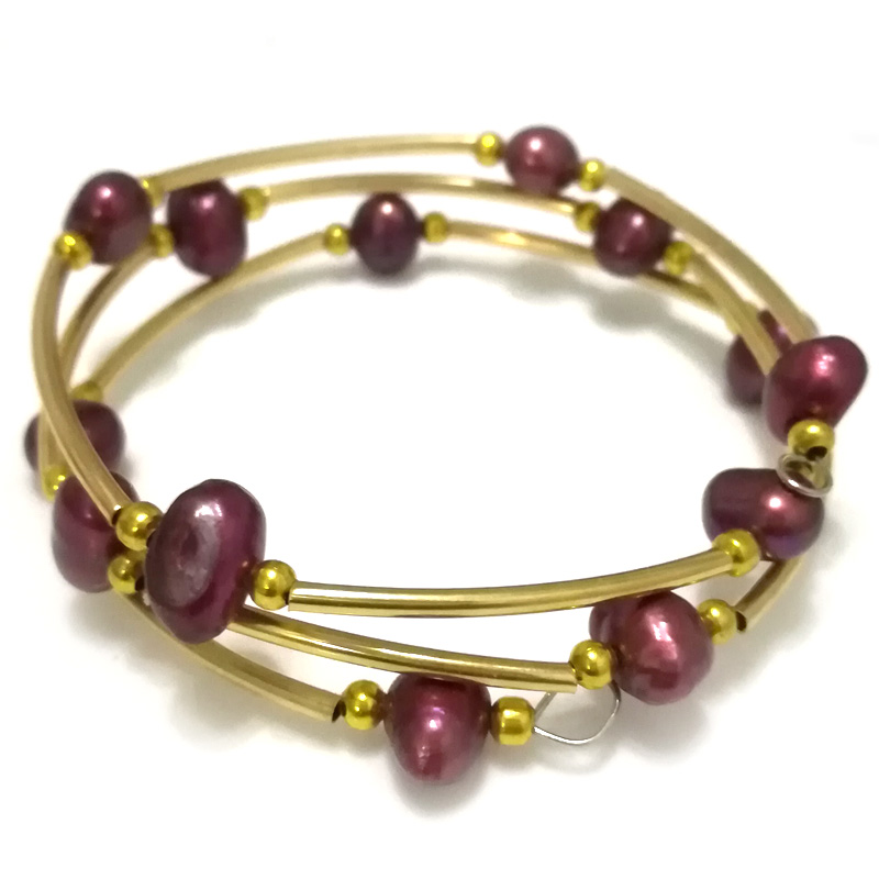 7.5-8 inches 8-9mm Red Baroque Natural Pearl Gold Filled Bracelet