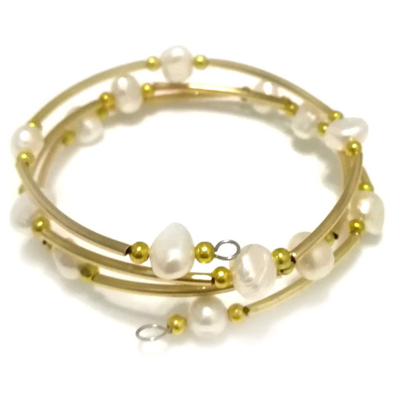 7.5-8 inches 8-9mm White Natural Baroque Pearl Women Gold Filled Bracelet