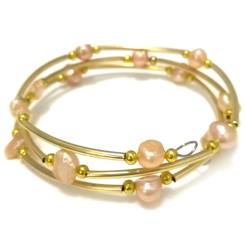 7.5-8 inches 8-9mm Natural Pink Baroque Pearl Women Gold Filled Bracelet