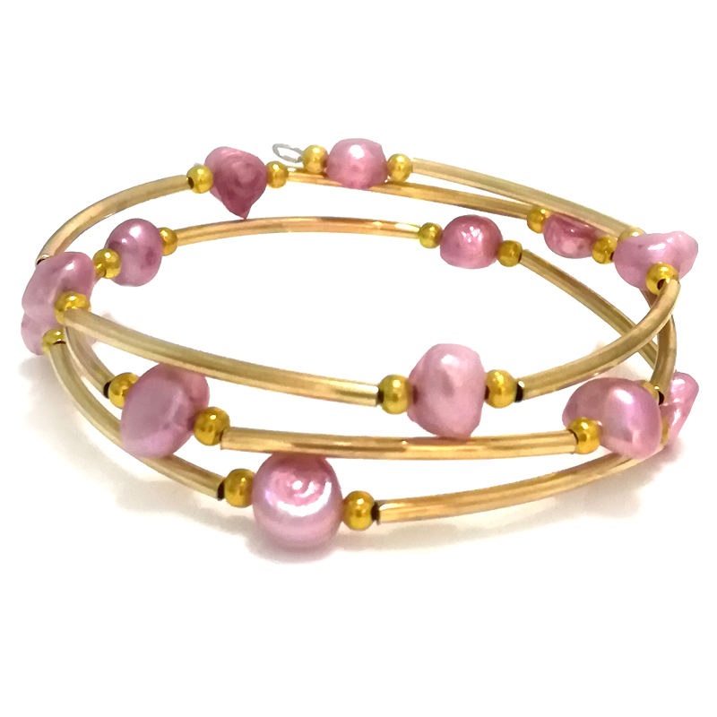 7.5-8 inches 8-9mm Hot Pink Natural Baroque Women Gold Filled Bracelet