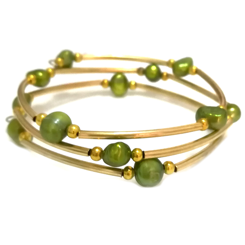 7.5-8 inches 8-9mm Army Green Natural Baroque Pearl Women Gold Filled Bracelet