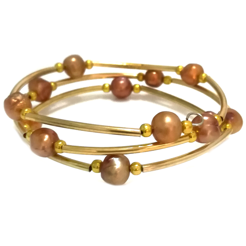 7.5-8 inches 8-9mm Brown Natural Baroque Pearl Women Gold Plated Bracelet