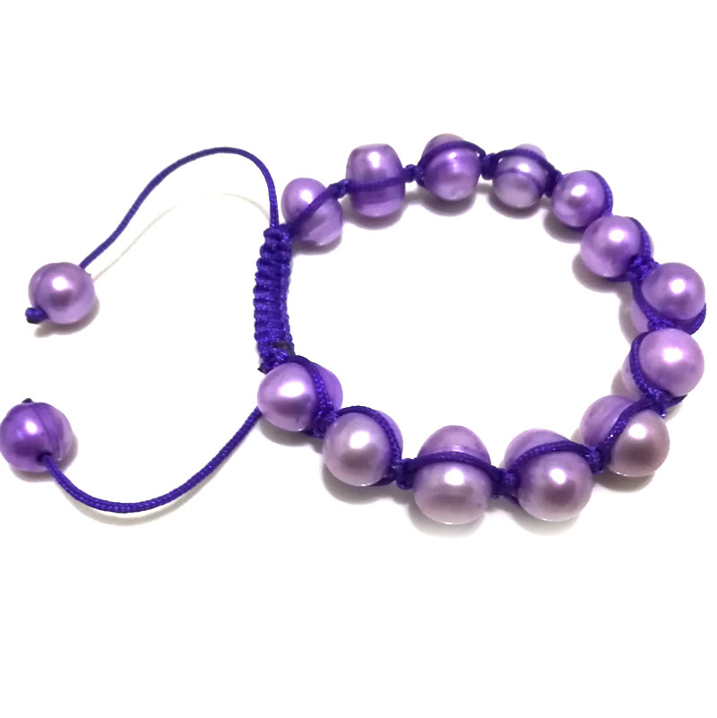 7.5 inches 9-10mm Purple Pearl &Purple Thread Adjustable Bracelet