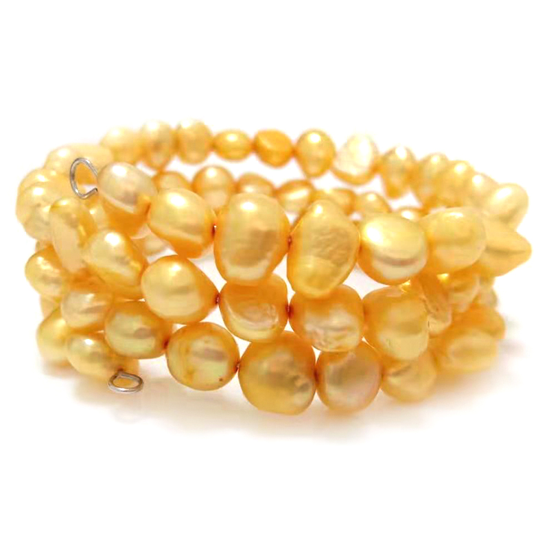 7.5-8mm 8-9mm Yellow Natural Nugget Pearl Memeory Wire Bracelet