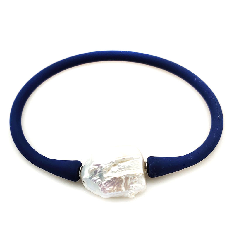 16-20mm One Natural Square Pearl Dark Blue Rubber Silicone Bracelet
